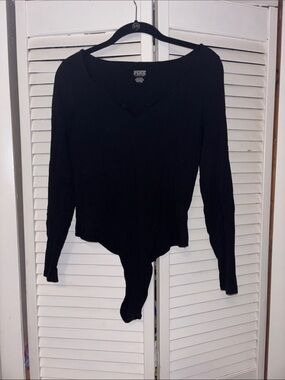 PINK Victoria's Secret Black Long-Sleeve Scoop Neck Bodysuit